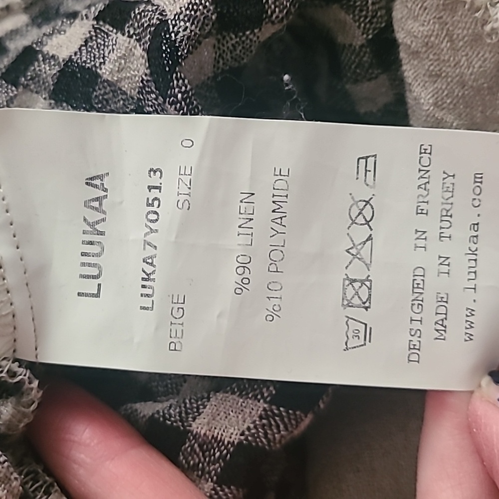 Luukaa Linen-Blend Gingham Dress In Beige + Black Size 0 Designed In France - Picture 5 of 6